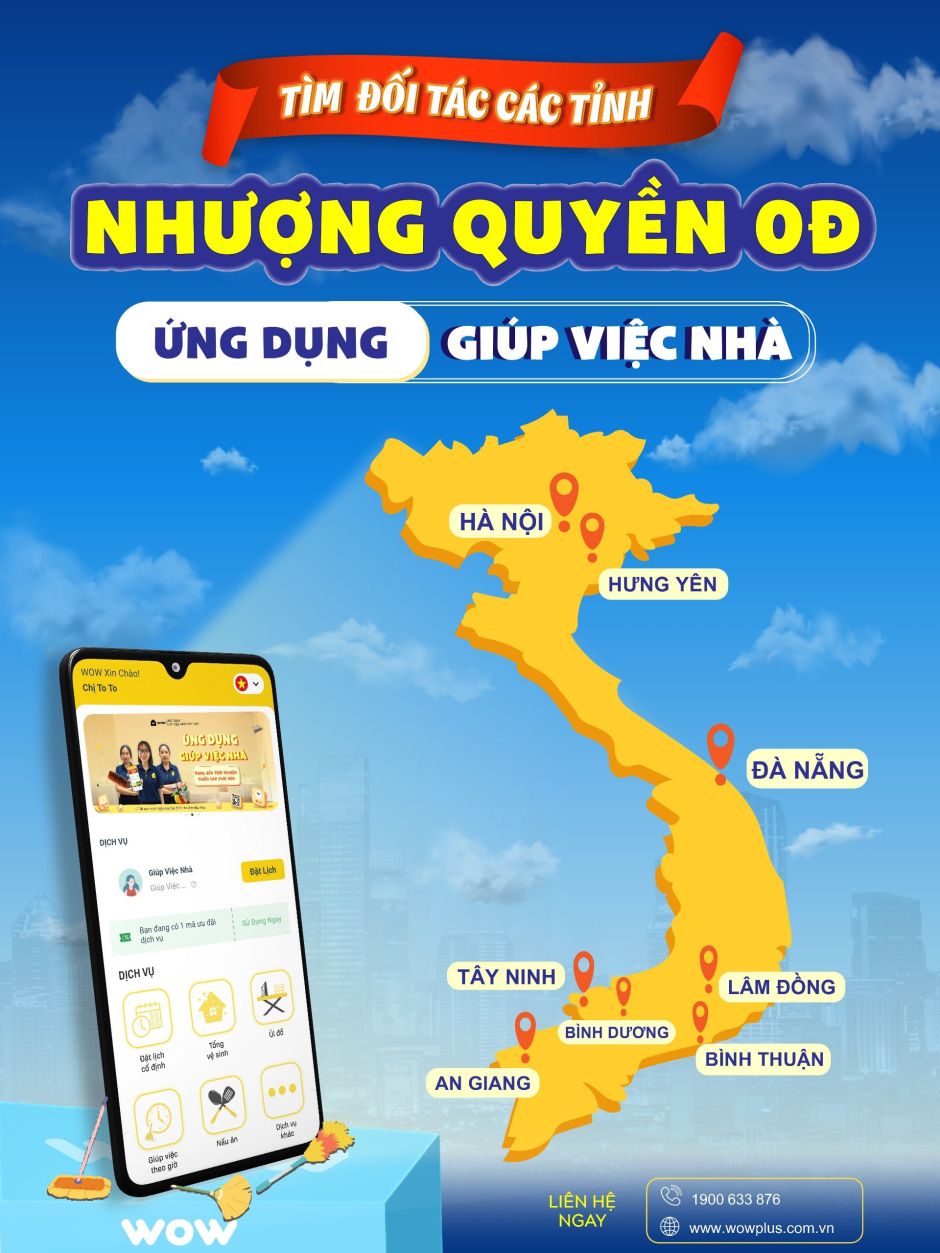 NHƯỢNG QUYỀN 0Đ ỨNG DỤNG GIÚP VIỆC NHÀ THEO GIỜ TẠI CÁC TỈNH